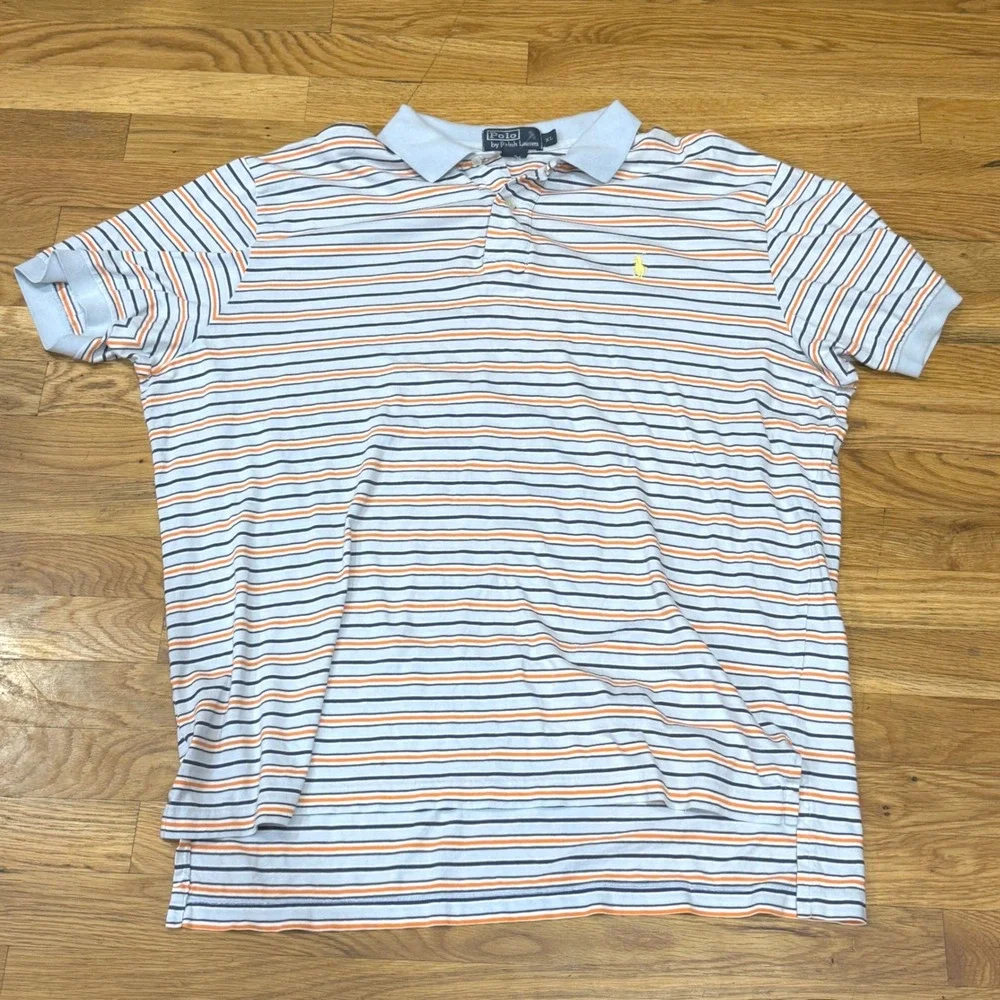Polo Ralph Lauren Mens XL Blue Orange Striped Short Sleeve Cotton Polo Shirt